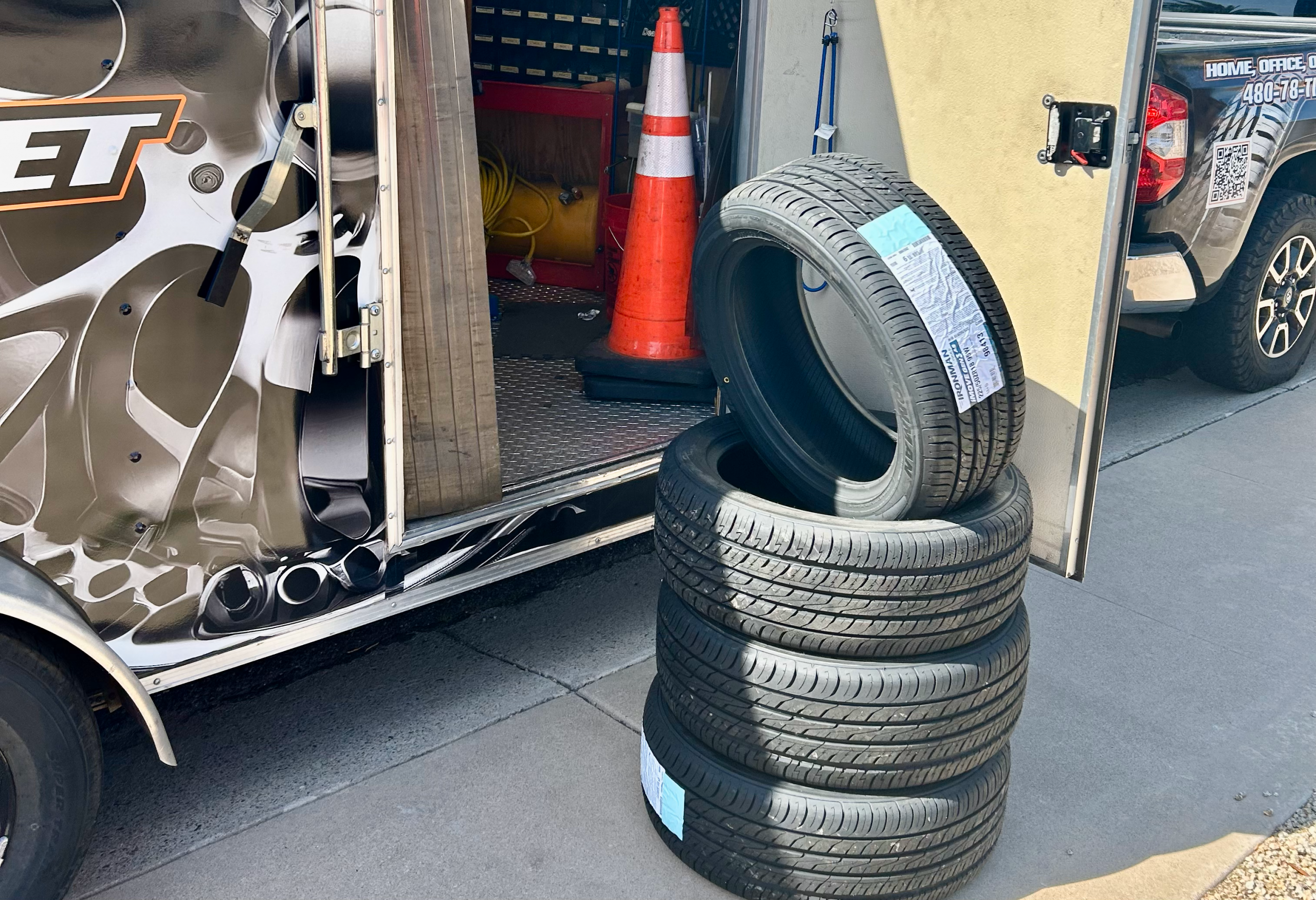 New tires ready for mobile installation